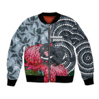 Personalised Tasmanian Devil Australia Bomber Jacket Waratah Indigenous Art - Aussie Hoodie