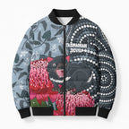 Personalised Tasmanian Devil Australia Bomber Puffer Jacket Waratah Indigenous Art - Aussie Hoodie