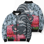Personalised Tasmanian Devil Australia Bomber Puffer Jacket Waratah Indigenous Art - Aussie Hoodie