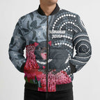 Personalised Tasmanian Devil Australia Bomber Puffer Jacket Waratah Indigenous Art - Aussie Hoodie