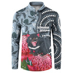 Personalised Tasmanian Devil Australia Button Sweatshirt Waratah Indigenous Art - Aussie Hoodie