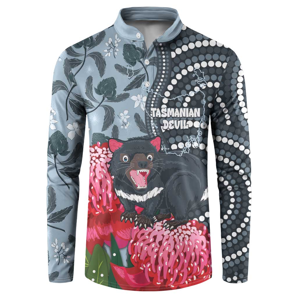 Personalised Tasmanian Devil Australia Button Sweatshirt Waratah Indigenous Art - Aussie Hoodie