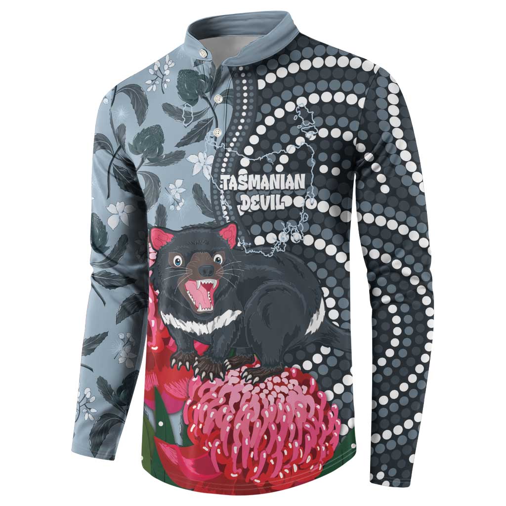 Personalised Tasmanian Devil Australia Button Sweatshirt Waratah Indigenous Art - Aussie Hoodie