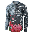 Personalised Tasmanian Devil Australia Button Sweatshirt Waratah Indigenous Art - Aussie Hoodie