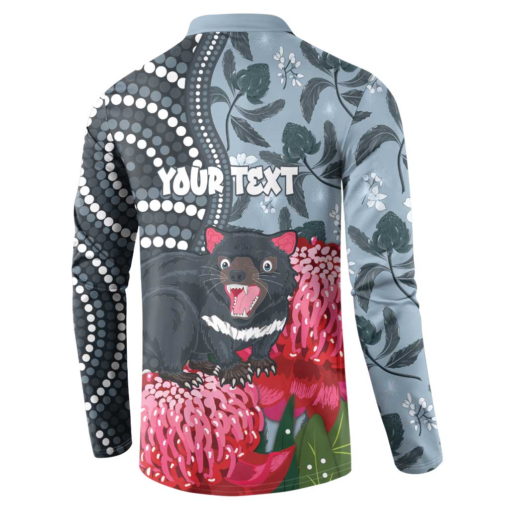 Personalised Tasmanian Devil Australia Button Sweatshirt Waratah Indigenous Art - Aussie Hoodie