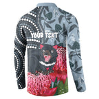 Personalised Tasmanian Devil Australia Button Sweatshirt Waratah Indigenous Art - Aussie Hoodie