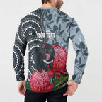 Personalised Tasmanian Devil Australia Button Sweatshirt Waratah Indigenous Art - Aussie Hoodie
