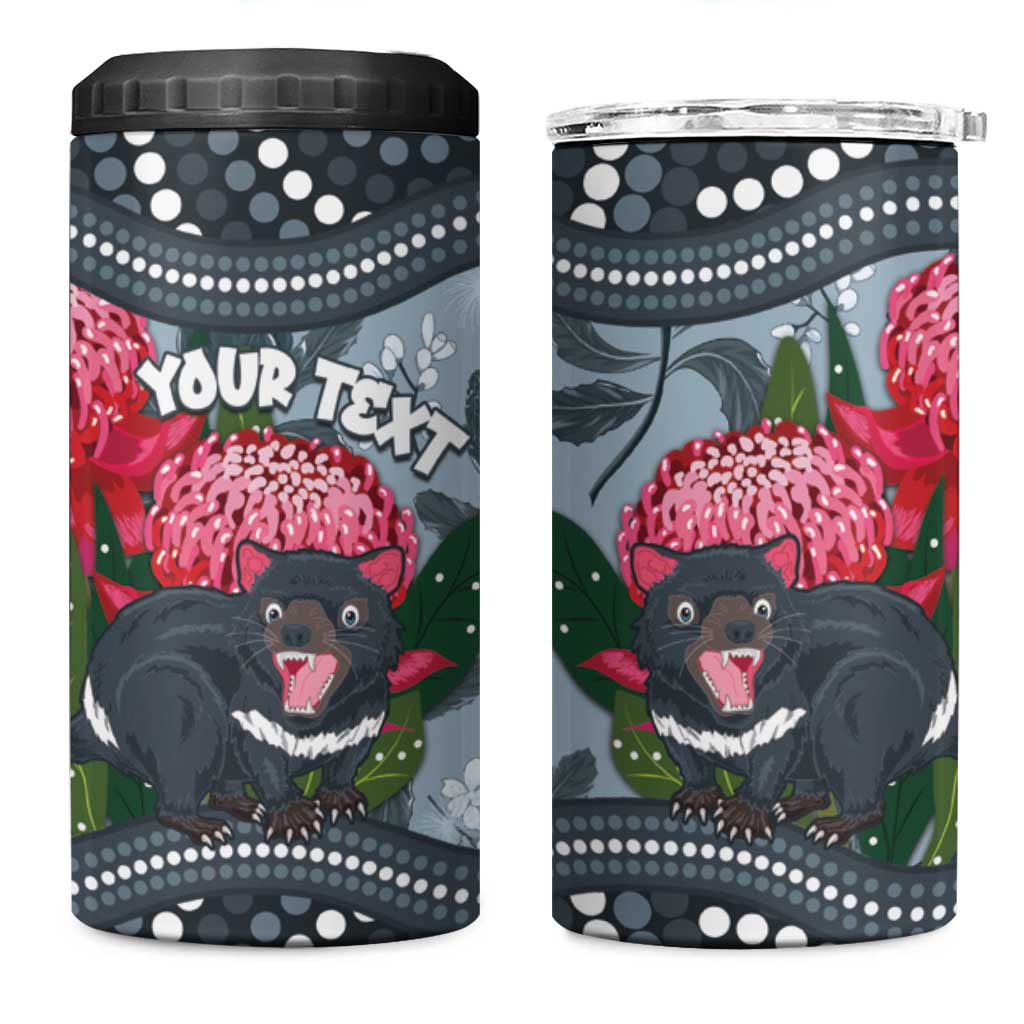 Personalised Tasmanian Devil Australia 4 in 1 Can Cooler Tumbler Waratah Indigenous Art - Aussie Hoodie