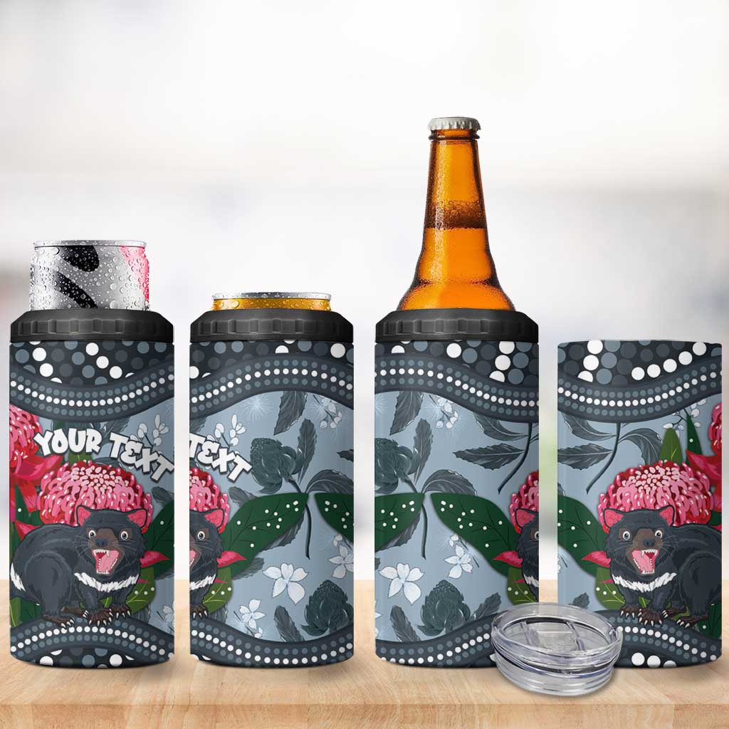 Personalised Tasmanian Devil Australia 4 in 1 Can Cooler Tumbler Waratah Indigenous Art - Aussie Hoodie
