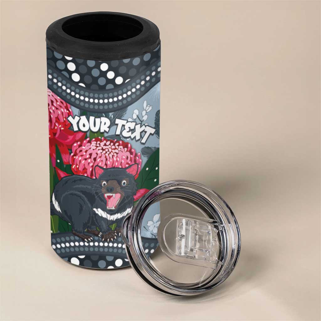 Personalised Tasmanian Devil Australia 4 in 1 Can Cooler Tumbler Waratah Indigenous Art - Aussie Hoodie