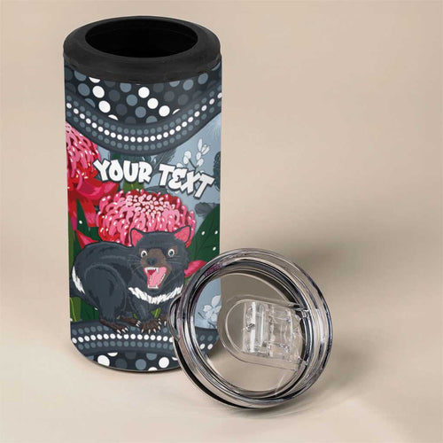Personalised Tasmanian Devil Australia 4 in 1 Can Cooler Tumbler Waratah Indigenous Art - Aussie Hoodie
