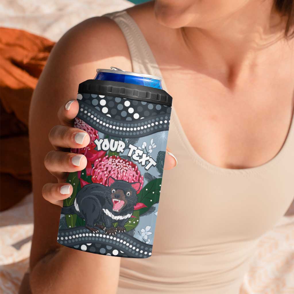 Personalised Tasmanian Devil Australia 4 in 1 Can Cooler Tumbler Waratah Indigenous Art - Aussie Hoodie
