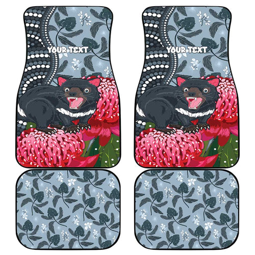 Personalised Tasmanian Devil Australia Car Mats Waratah Indigenous Art - Aussie Hoodie