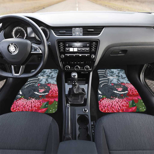Personalised Tasmanian Devil Australia Car Mats Waratah Indigenous Art - Aussie Hoodie