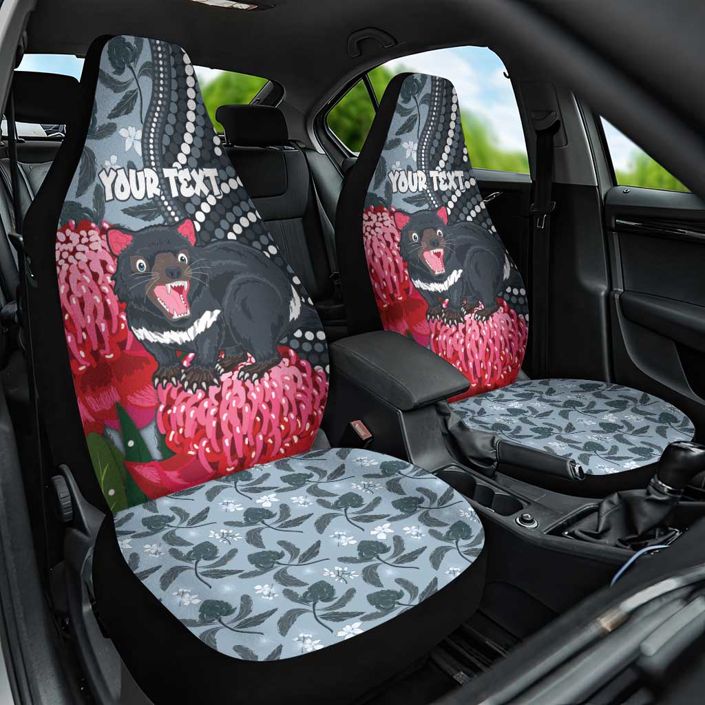 Personalised Tasmanian Devil Australia Car Seat Cover Waratah Indigenous Art - Aussie Hoodie
