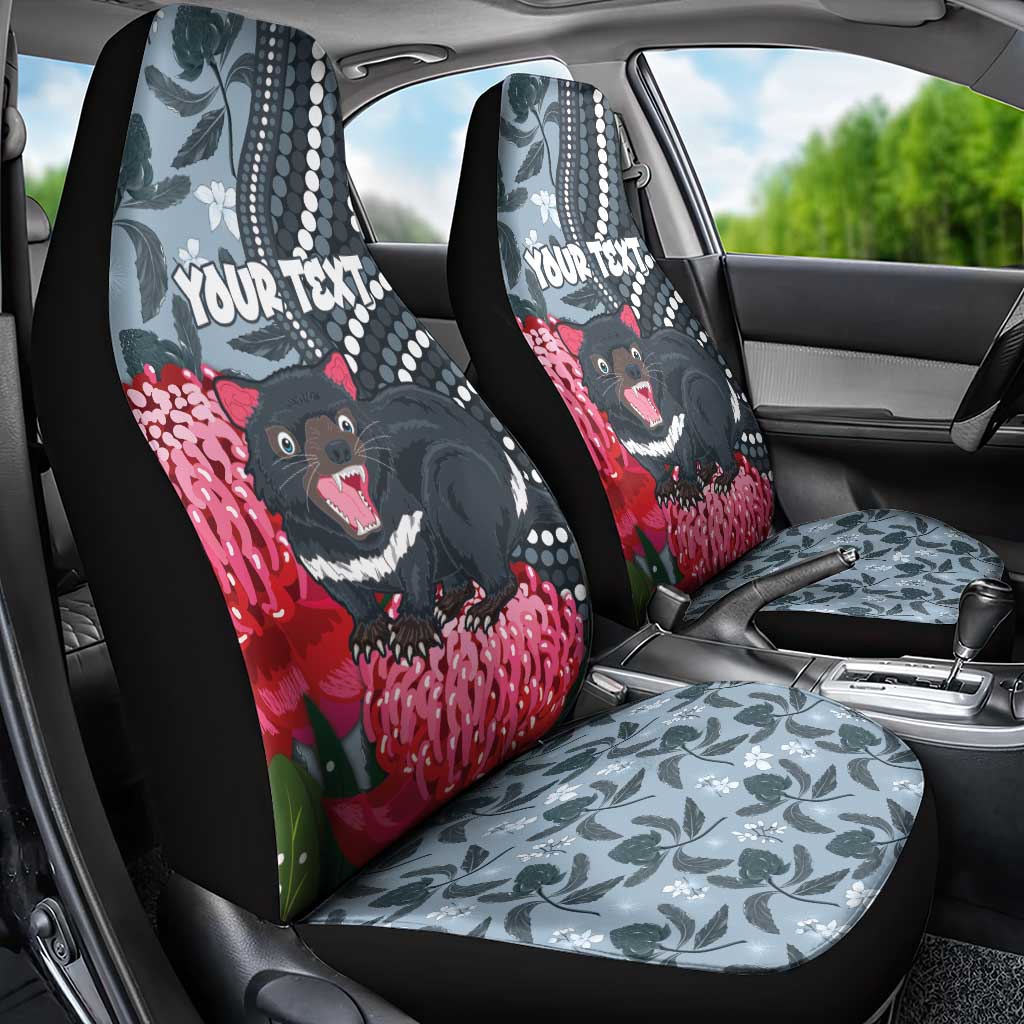Personalised Tasmanian Devil Australia Car Seat Cover Waratah Indigenous Art - Aussie Hoodie