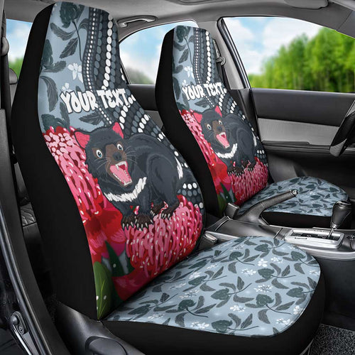 Personalised Tasmanian Devil Australia Car Seat Cover Waratah Indigenous Art - Aussie Hoodie