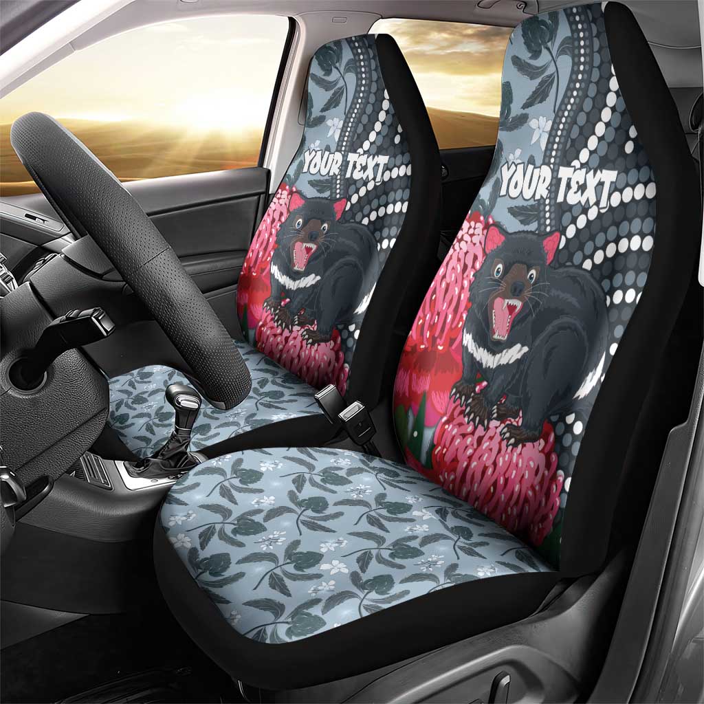 Personalised Tasmanian Devil Australia Car Seat Cover Waratah Indigenous Art - Aussie Hoodie