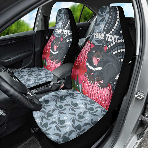 Personalised Tasmanian Devil Australia Car Seat Cover Waratah Indigenous Art - Aussie Hoodie