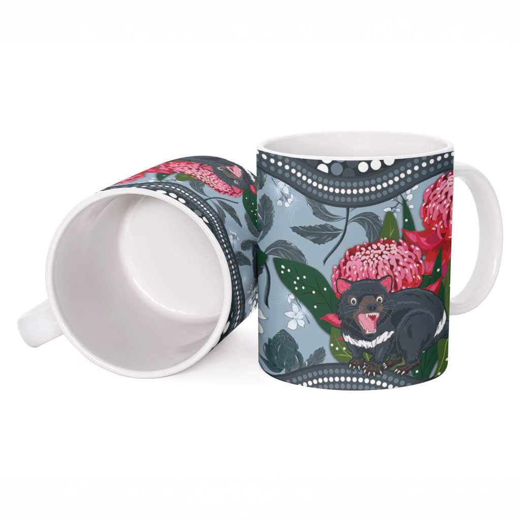 Personalised Tasmanian Devil Australia Ceramic Mug Waratah Indigenous Art - Aussie Hoodie