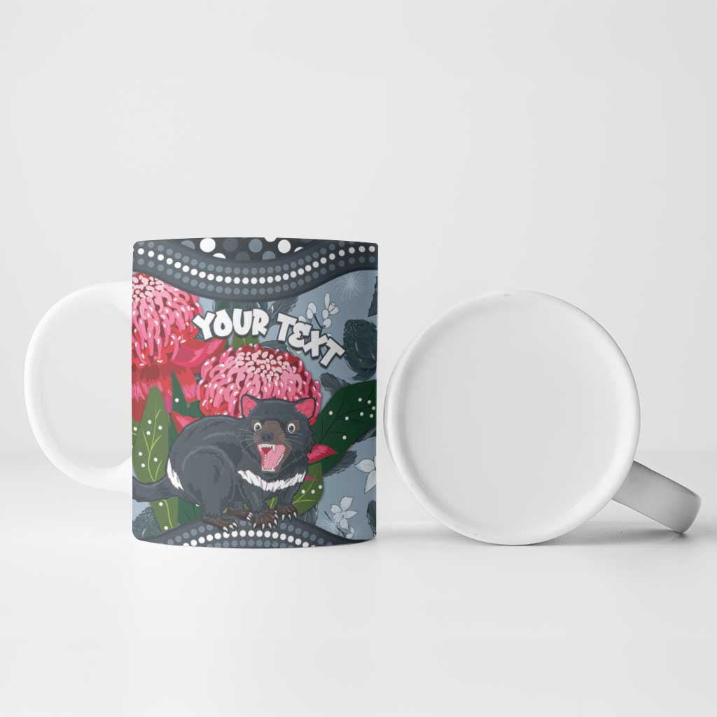 Personalised Tasmanian Devil Australia Ceramic Mug Waratah Indigenous Art - Aussie Hoodie