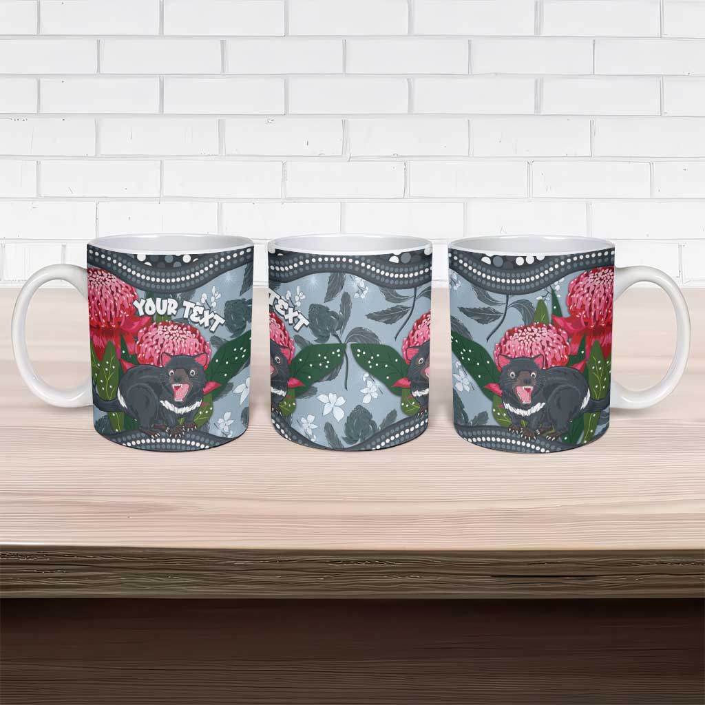 Personalised Tasmanian Devil Australia Ceramic Mug Waratah Indigenous Art - Aussie Hoodie