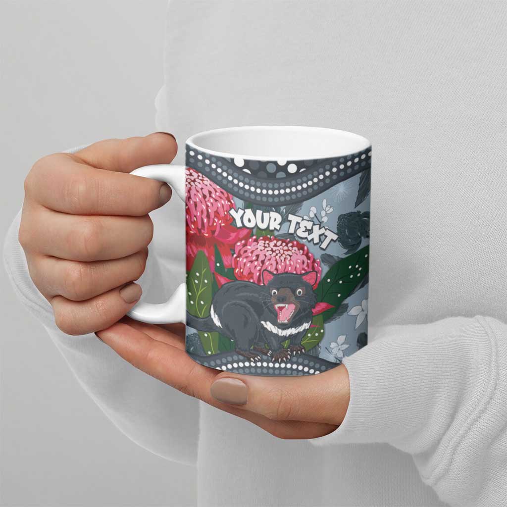 Personalised Tasmanian Devil Australia Ceramic Mug Waratah Indigenous Art - Aussie Hoodie
