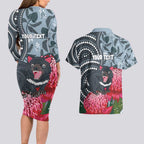 Personalised Tasmanian Devil Australia Couples Matching Long Sleeve Bodycon Dress and Hawaiian Shirt Waratah Indigenous Art - Aussie Hoodie