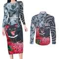 Personalised Tasmanian Devil Australia Couples Matching Long Sleeve Bodycon Dress and Long Sleeve Button Shirt Waratah Indigenous Art - Aussie Hoodie