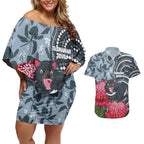 Personalised Tasmanian Devil Australia Couples Matching Off Shoulder Short Dress and Hawaiian Shirt Waratah Indigenous Art - Aussie Hoodie