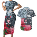 Personalised Tasmanian Devil Australia Couples Matching Short Sleeve Bodycon Dress and Hawaiian Shirt Waratah Indigenous Art - Aussie Hoodie