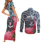 Personalised Tasmanian Devil Australia Couples Matching Short Sleeve Bodycon Dress and Long Sleeve Button Shirt Waratah Indigenous Art - Aussie Hoodie