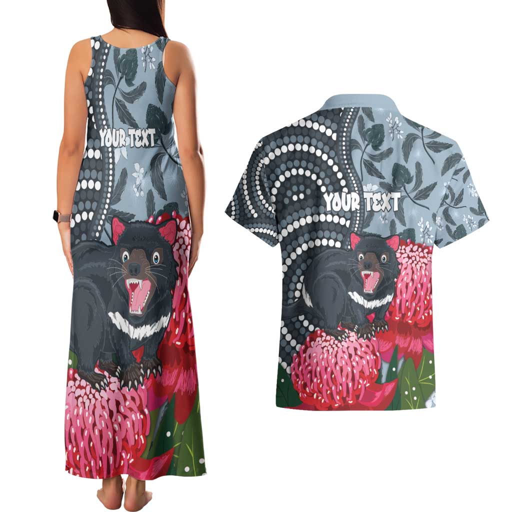Personalised Tasmanian Devil Australia Couples Matching Tank Maxi Dress and Hawaiian Shirt Waratah Indigenous Art - Aussie Hoodie