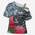 Personalised Tasmanian Devil Australia Cross Shoulder Shirt Waratah Indigenous Art - Aussie Hoodie