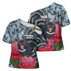 Personalised Tasmanian Devil Australia Cross Shoulder Shirt Waratah Indigenous Art - Aussie Hoodie
