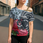 Personalised Tasmanian Devil Australia Cross Shoulder Shirt Waratah Indigenous Art - Aussie Hoodie