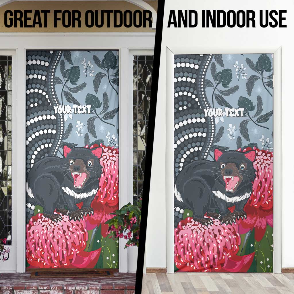 Personalised Tasmanian Devil Australia Door Cover Waratah Indigenous Art - Aussie Hoodie