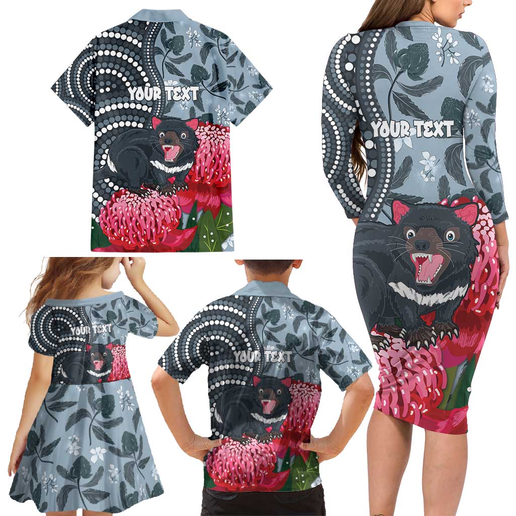 Personalised Tasmanian Devil Australia Family Matching Long Sleeve Bodycon Dress and Hawaiian Shirt Waratah Indigenous Art - Aussie Hoodie