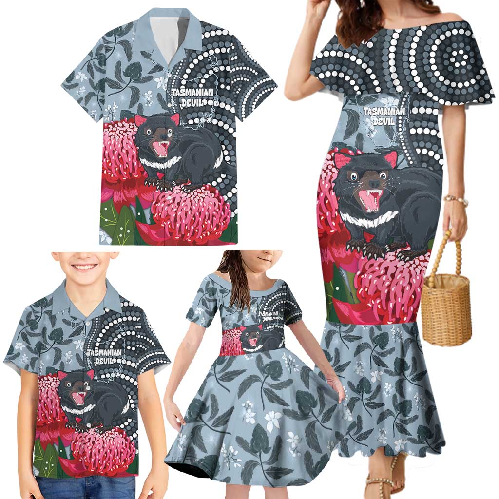 Personalised Tasmanian Devil Australia Family Matching Mermaid Dress and Hawaiian Shirt Waratah Indigenous Art - Aussie Hoodie