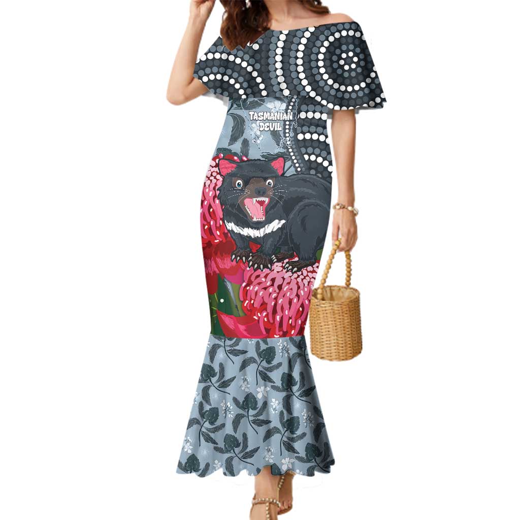 Personalised Tasmanian Devil Australia Family Matching Mermaid Dress and Hawaiian Shirt Waratah Indigenous Art - Aussie Hoodie