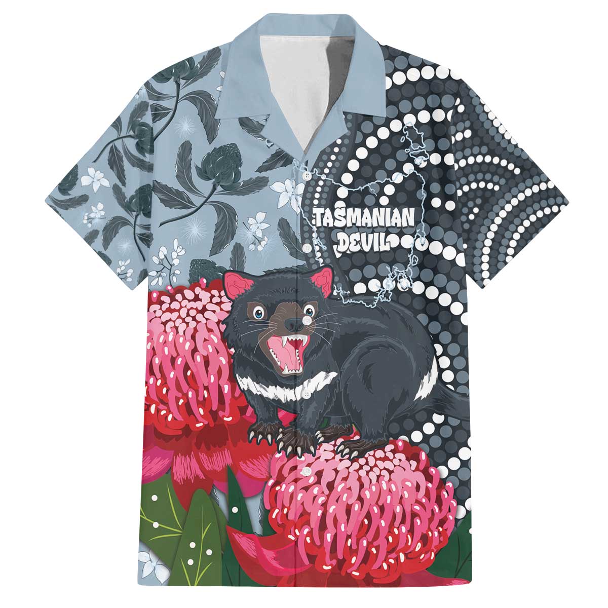 Personalised Tasmanian Devil Australia Family Matching Off The Shoulder Long Sleeve Dress and Hawaiian Shirt Waratah Indigenous Art - Aussie Hoodie