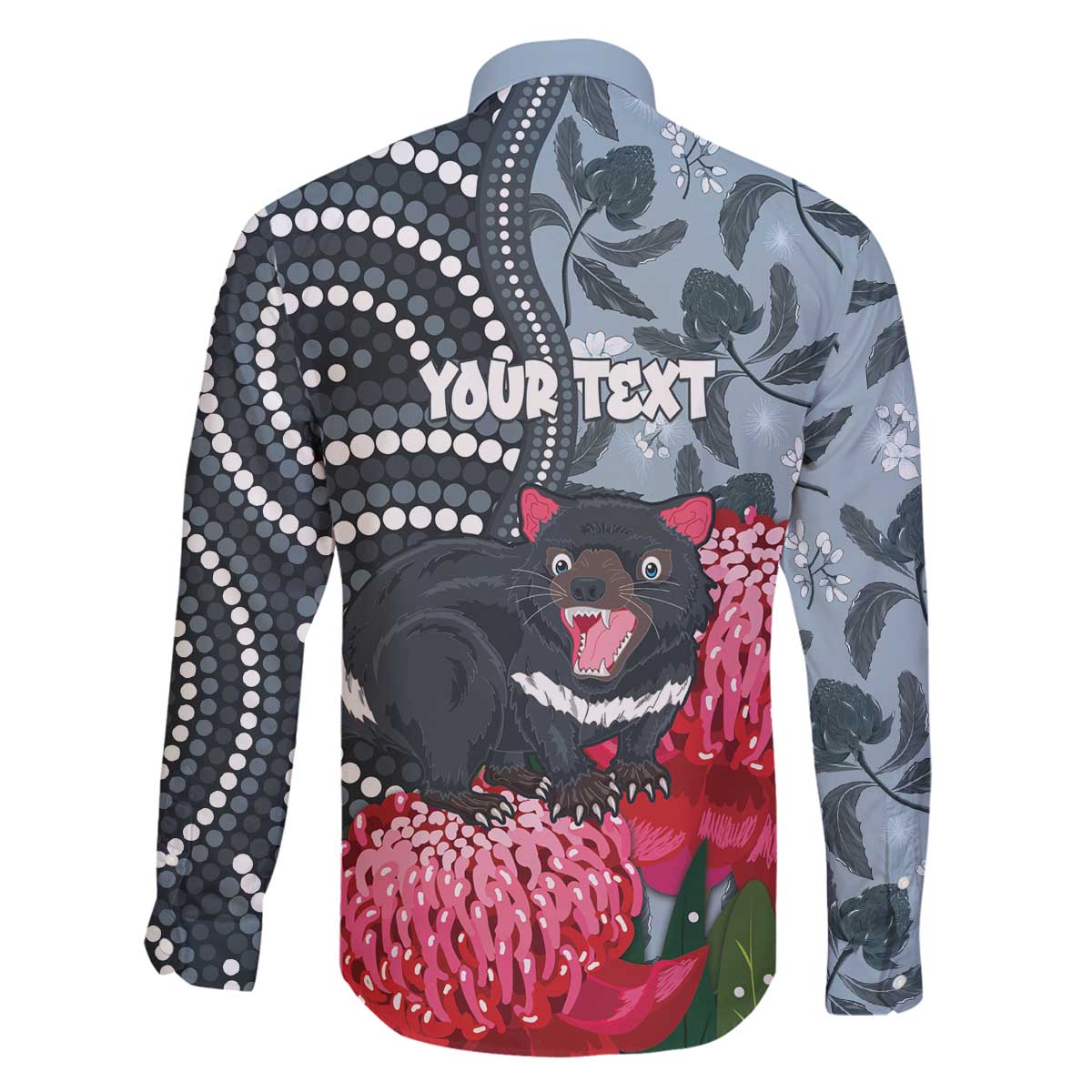 Personalised Tasmanian Devil Australia Family Matching Off The Shoulder Long Sleeve Dress and Hawaiian Shirt Waratah Indigenous Art - Aussie Hoodie