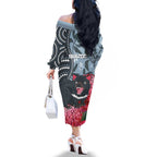Personalised Tasmanian Devil Australia Family Matching Off The Shoulder Long Sleeve Dress and Hawaiian Shirt Waratah Indigenous Art - Aussie Hoodie