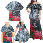 Personalised Tasmanian Devil Australia Family Matching Off Shoulder Maxi Dress and Hawaiian Shirt Waratah Indigenous Art - Aussie Hoodie