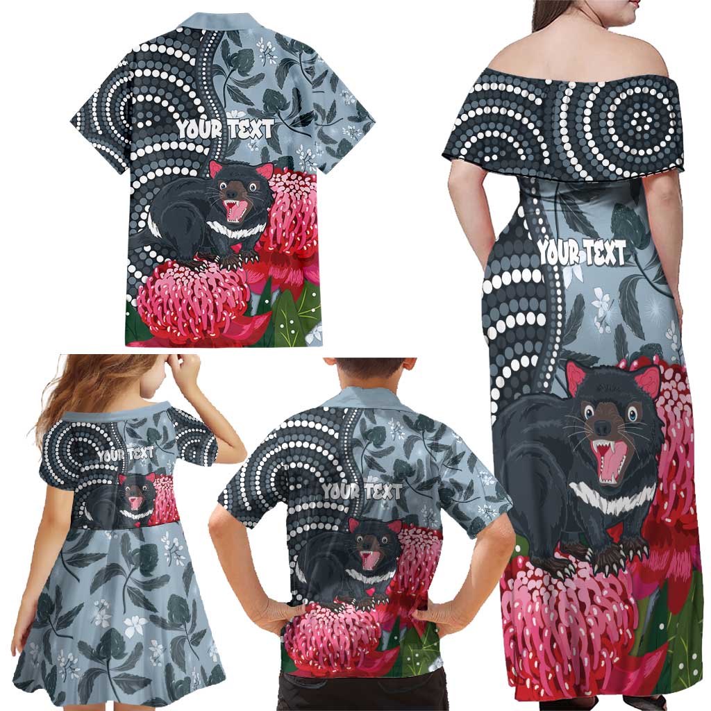 Personalised Tasmanian Devil Australia Family Matching Off Shoulder Maxi Dress and Hawaiian Shirt Waratah Indigenous Art - Aussie Hoodie