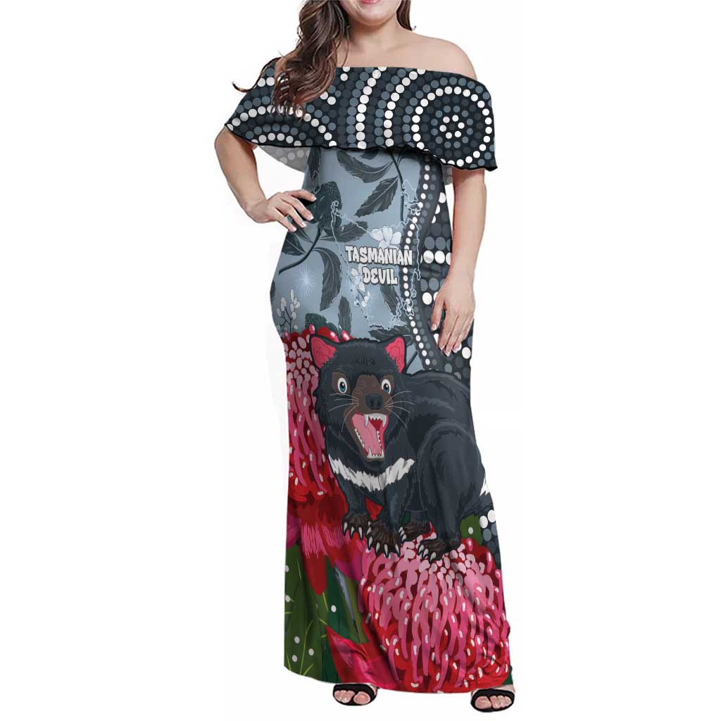 Personalised Tasmanian Devil Australia Family Matching Off Shoulder Maxi Dress and Hawaiian Shirt Waratah Indigenous Art - Aussie Hoodie