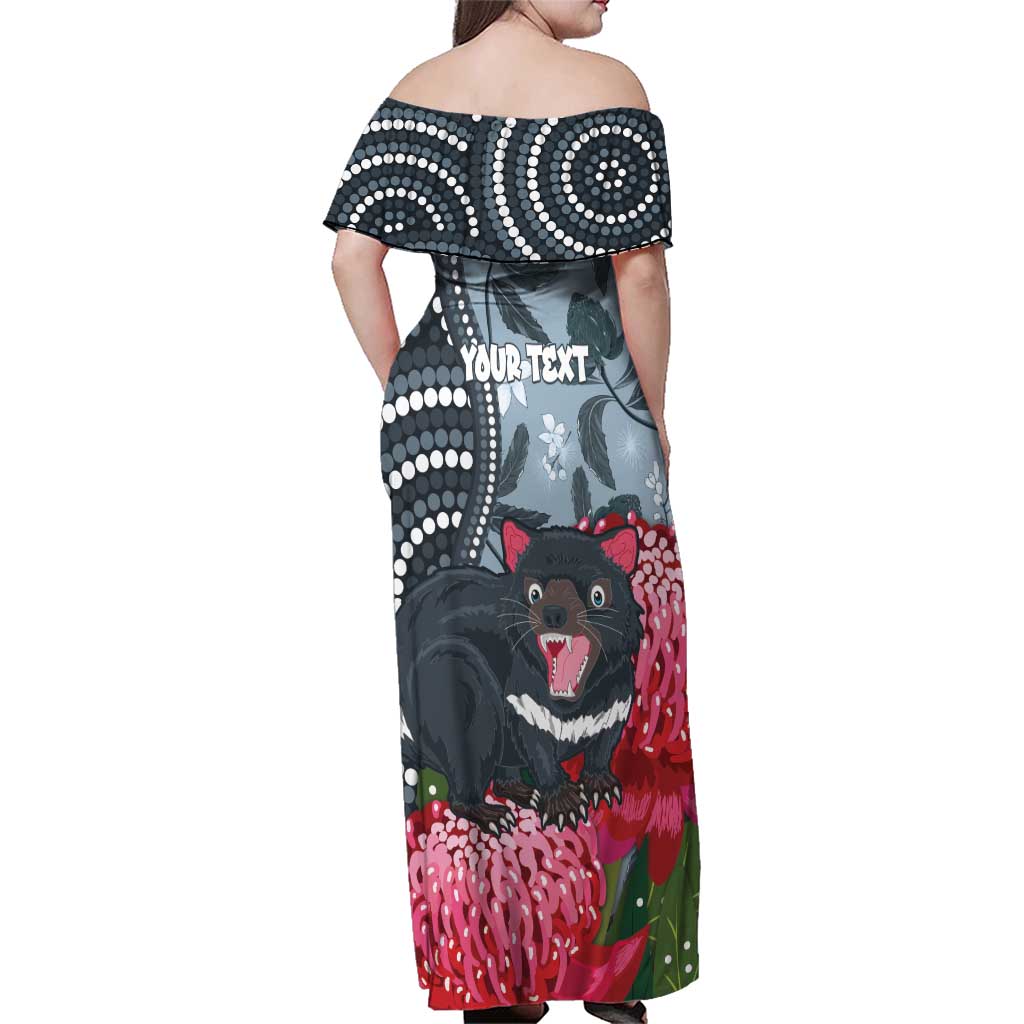 Personalised Tasmanian Devil Australia Family Matching Off Shoulder Maxi Dress and Hawaiian Shirt Waratah Indigenous Art - Aussie Hoodie