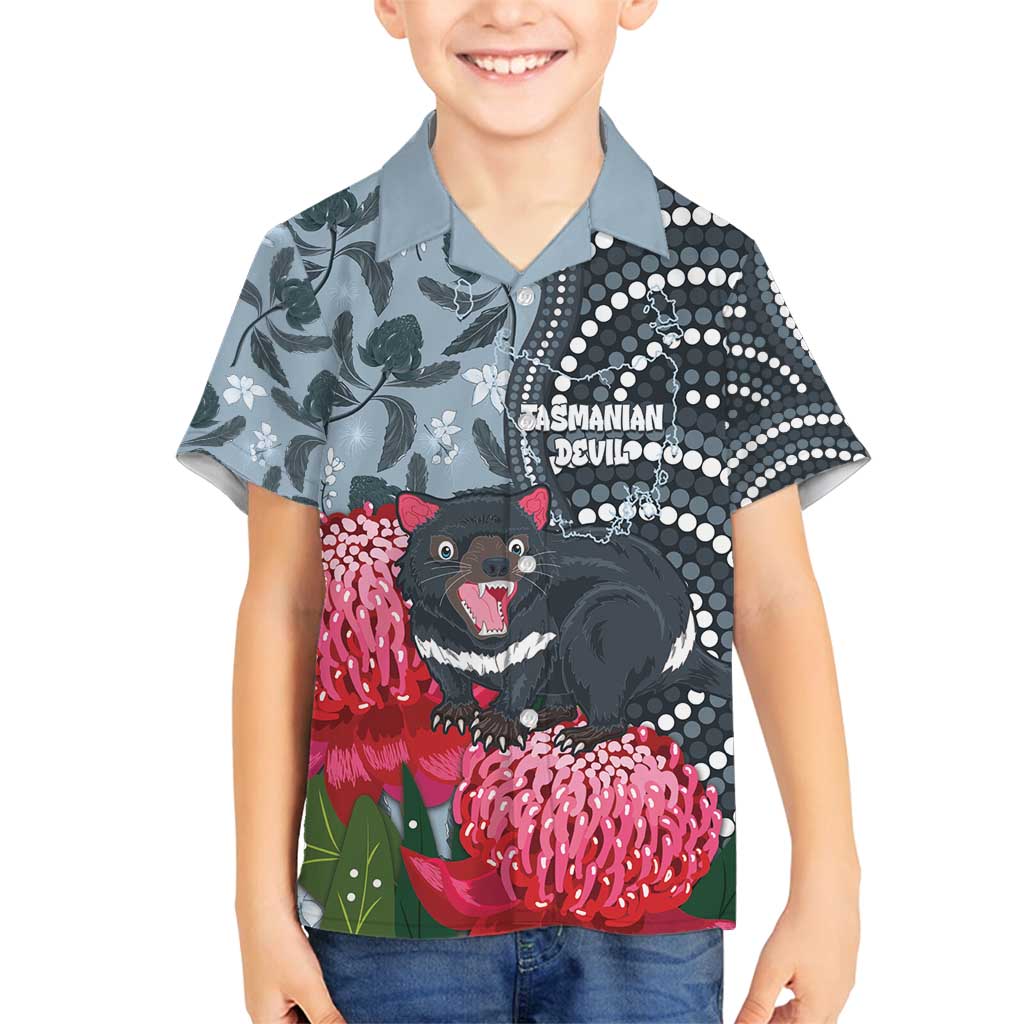 Personalised Tasmanian Devil Australia Family Matching Off Shoulder Maxi Dress and Hawaiian Shirt Waratah Indigenous Art - Aussie Hoodie