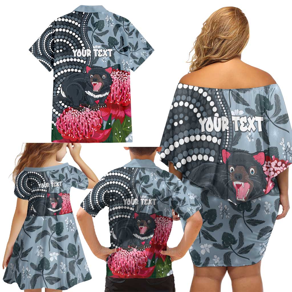Personalised Tasmanian Devil Australia Family Matching Off Shoulder Short Dress and Hawaiian Shirt Waratah Indigenous Art - Aussie Hoodie