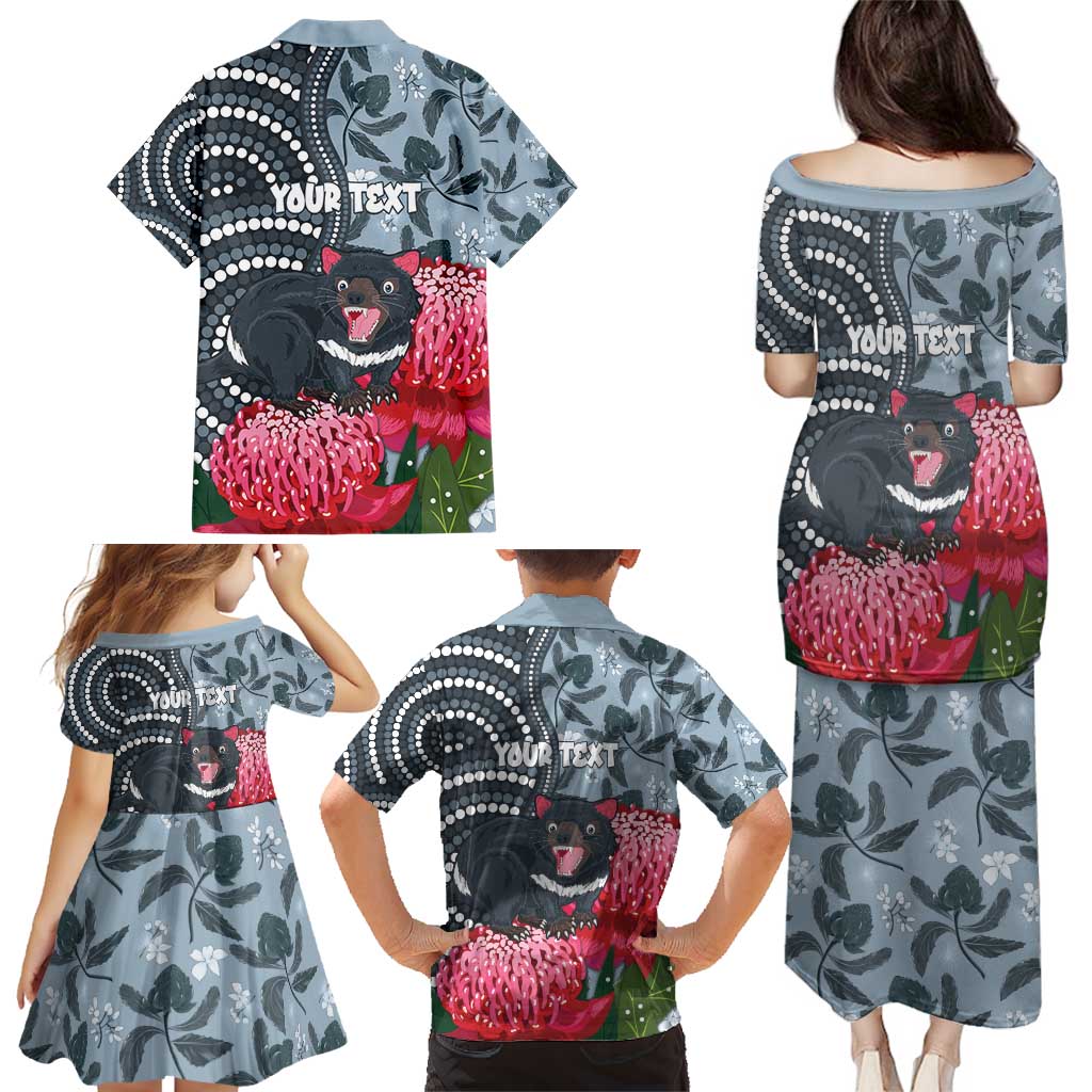 Personalised Tasmanian Devil Australia Family Matching Puletasi and Hawaiian Shirt Waratah Indigenous Art - Aussie Hoodie